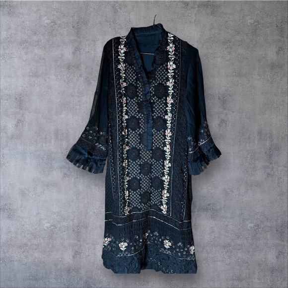 Black Embroidery Beaded Boho FairyLagenlook Tunic Dress Size S/M - Picture 1 of 7